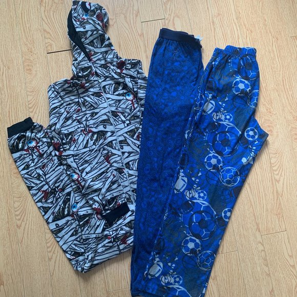 Boys Fleece Onesie Pajama Pant Set Blue Grey L - Picture 1 of 5